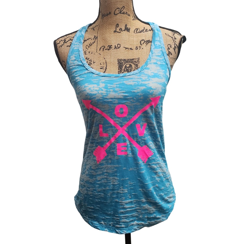 Next Level Apparel Teal Blue‎ LOVE Arrow Racerback Tank Top Size M